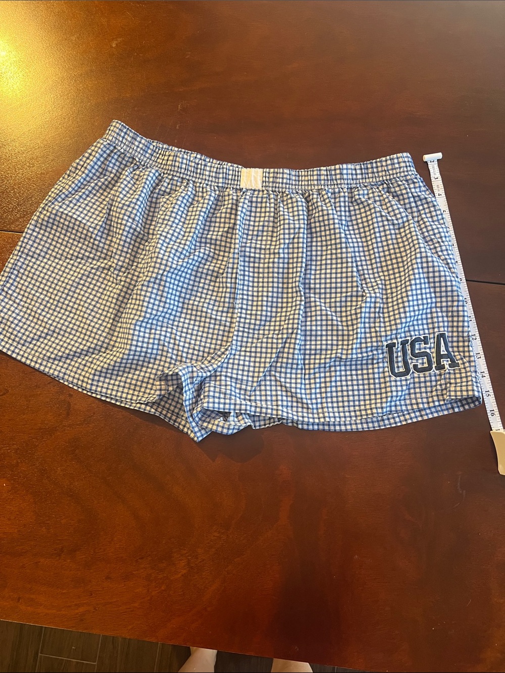 Grayson Threads Blue and White Gingham USA boxer pull-on Shorts